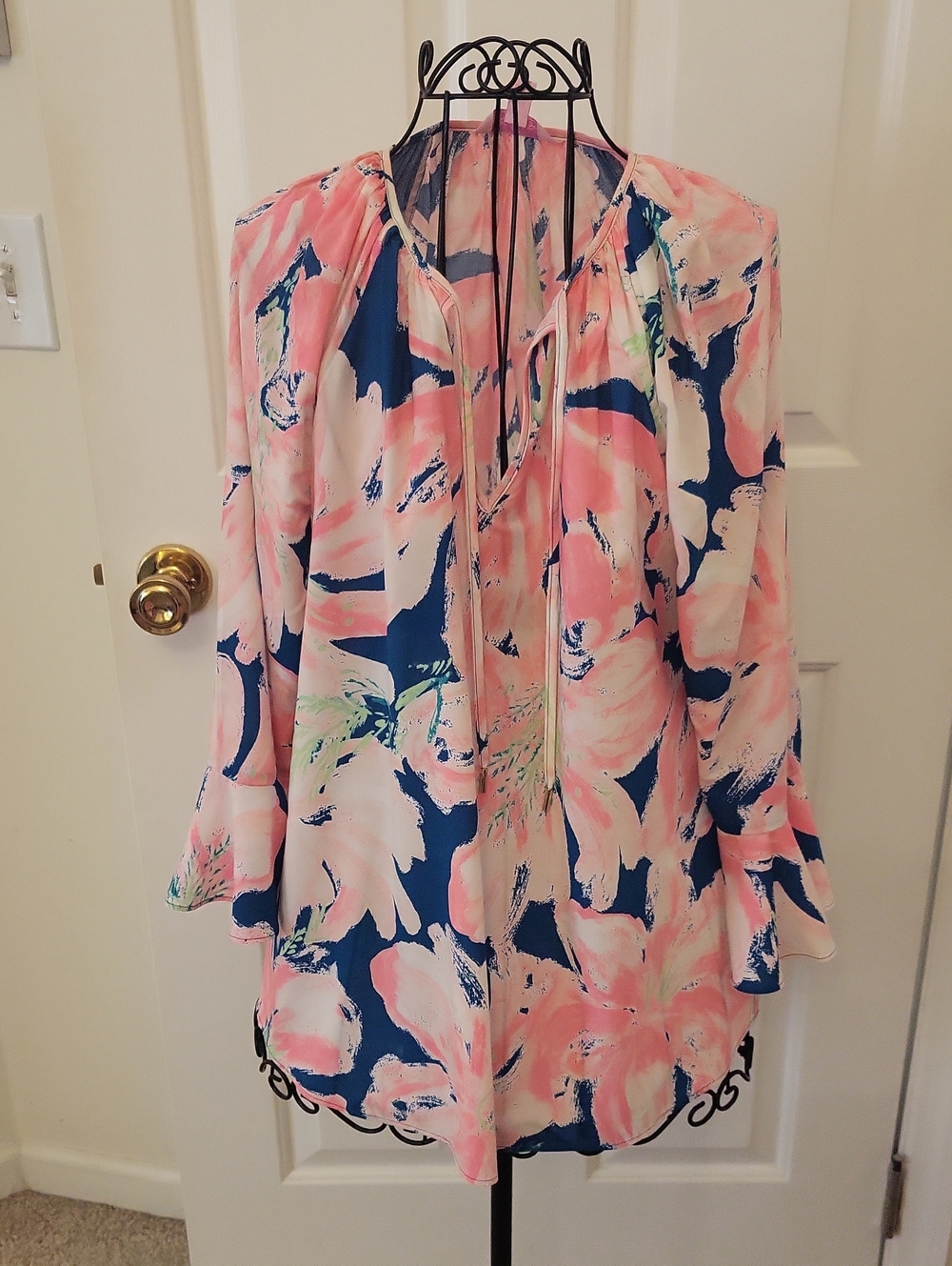 Lilly Pulitzer Pink & Navy Floral Tie-Neck Tunic